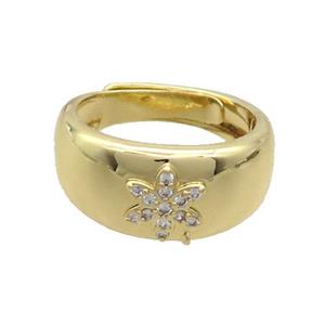 Copper Ring Pave Zircon Flower Adjustable Gold Plated, approx 9mm, 18mm dia