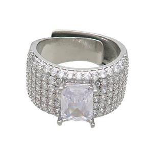 Copper Ring Pave Zircon Adjustable Platinum Plated, approx 6-8mm, 13mm, 18mm dia