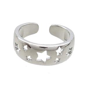 Copper Ring Star Platinum Plated, approx 8mm, 18mm dia