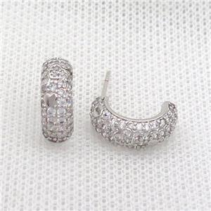 Copper Stud Earring Pave Zircon Platinum Plated, approx 15mm