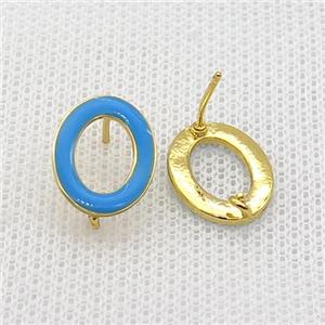 Copper Stud Earring Circle Blue Enamel Gold Plated, approx 11-14.5mm