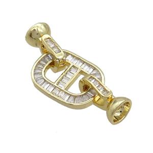 Copper Clasp Pave Zircon Gold Plated, approx 14-20mm, 8-14mm