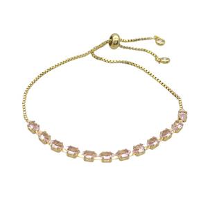 Copper Bracelet Pave Pink Crystal Glass Adjustable Gold Plated, approx 3-6mm, 25cm length