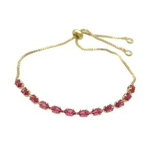Copper Bracelet Pave Red Crystal Glass Adjustable Gold Plated, approx 3-6mm, 25cm length
