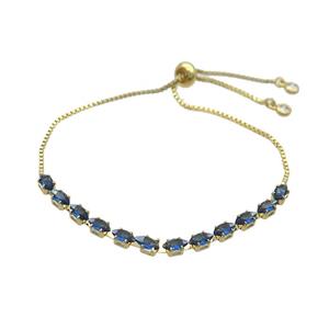 Copper Bracelet Pave Blue Crystal Glass Adjustable Gold Plated, approx 3-6mm, 25cm length