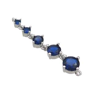 Copper Stick Connector Pave Blue Crystal Glass Platinum Plated, approx 2-6mm, 35mm