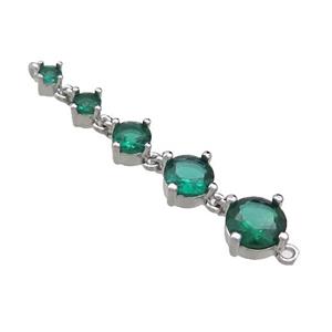 Copper Stick Connector Pave Green Crystal Glass Platinum Plated, approx 2-6mm, 35mm