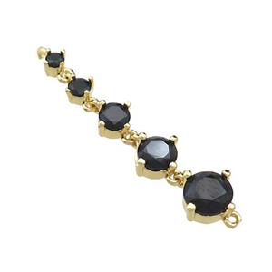 Copper Stick Connector Pave Black Crystal Glass Gold Plated, approx 2-6mm, 35mm