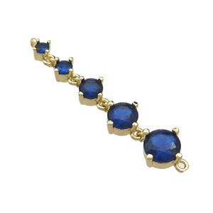 Copper Stick Connector Pave Blue Crystal Glass Gold Plated, approx 2-6mm, 35mm