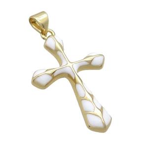 Copper Cross Pendant White Enamel Gold Plated, approx 20-30mm