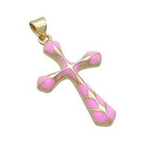 Copper Cross Pendant Pink Enamel Gold Plated, approx 20-30mm