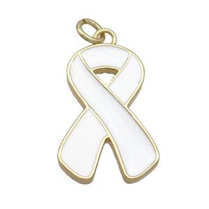 Copper Awareness Ribbon Pendant White Enamel Gold Plated, approx 12-23mm