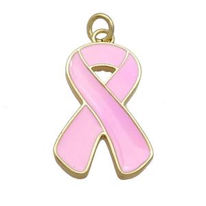 Copper Awareness Ribbon Pendant Pink Enamel Gold Plated, approx 12-23mm