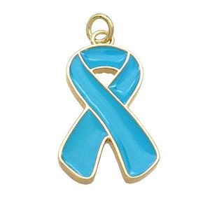 Copper Awareness Ribbon Pendant Blue Enamel Gold Plated, approx 12-23mm