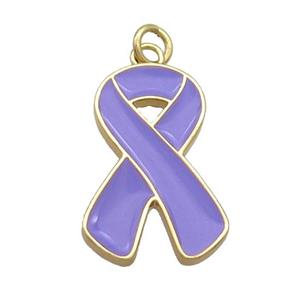 Copper Awareness Ribbon Pendant Lavender Enamel Gold Plated, approx 12-23mm