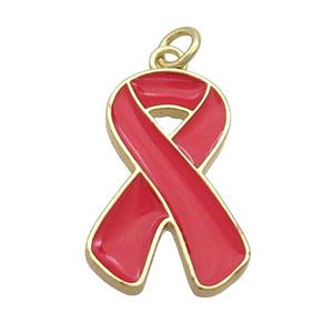 Copper Awareness Ribbon Pendant Red Enamel Gold Plated, approx 12-23mm