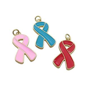 Copper Awareness Ribbon Pendant Enamel Gold Plated Mixed Color, approx 12-23mm