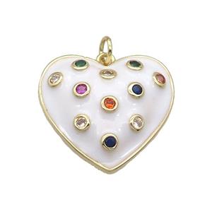 Copper Heart Pendant Pave Zircon White Enamel Gold Plated, approx 23mm