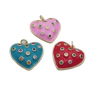 Copper Heart Pendant Pave Zircon Enamel Gold Plated Mixed Color, approx 23mm
