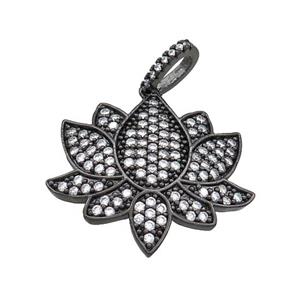 Copper Lotus Pendant Pave Zircon Flower Black Plated, approx 25mm