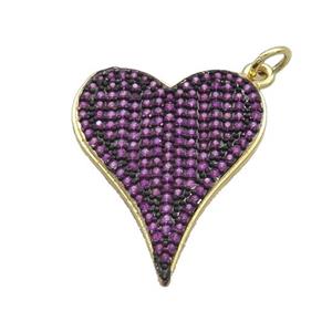 Copper Heart Pendant Pave Purple Zircon Gold Plated, approx 20-24mm