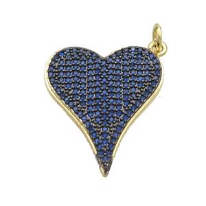 Copper Heart Pendant Pave Blue Zircon Gold Plated, approx 20-24mm