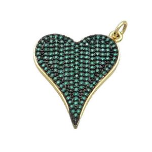 Copper Heart Pendant Pave Green Zircon Gold Plated, approx 20-24mm