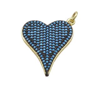 Copper Heart Pendant Pave Turqblue Zircon Gold Plated, approx 20-24mm