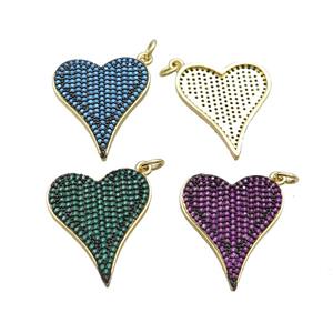 Copper Heart Pendant Pave Zircon Gold Plated Mixed, approx 20-24mm
