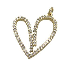 Copper Heart Pendant Pave Zircon Gold Plated, approx 22-25mm