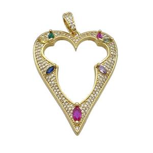 Copper Heart Pendant Pave Zircon Hollow Gold Plated, approx 30-40mm