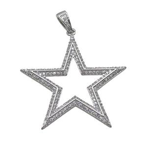 Copper Star Pendant Pave Zircon Platinum Plated, approx 40mm