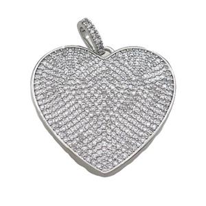 Copper Heart Pendant Pave Zircon Platinum Plated, approx 30mm