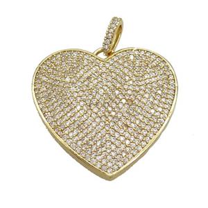 Copper Heart Pendant Pave Zircon Gold Plated, approx 30mm