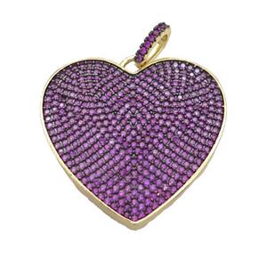 Copper Heart Pendant Pave Fuchsia Zircon Gold Plated, approx 30mm