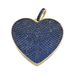Copper Heart Pendant Pave Blue Zircon Gold Plated, approx 30mm