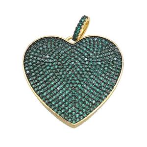 Copper Heart Pendant Pave Green Zircon Gold Plated, approx 30mm