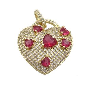 Copper Heart Pendant Pave Zircon Red Gold Plated, approx 25mm