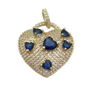 Copper Heart Pendant Pave Zircon Blue Gold Plated, approx 25mm