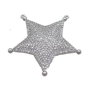 Copper Star Pendant Pave Zircon 2loops Platinum Plated, approx 38mm