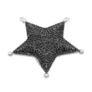 Copper Star Pendant Pave Black Zircon 2loops Platinum Plated, approx 38mm