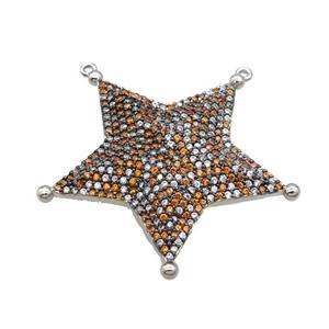 Copper Star Pendant Pave Zircon 2loops Platinum Plated, approx 38mm