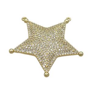 Copper Star Pendant Pave Zircon 2loops Gold Plated, approx 38mm
