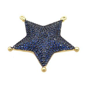 Copper Star Pendant Pave Blue Zircon 2loops Gold Plated, approx 38mm