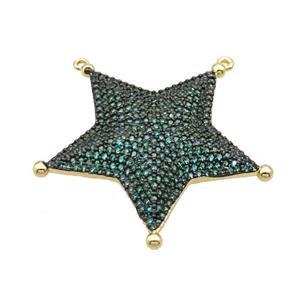 Copper Star Pendant Pave Green Zircon 2loops Gold Plated, approx 38mm