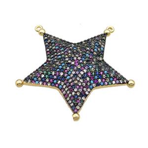 Copper Star Pendant Pave Multicolor Zircon 2loops Gold Plated, approx 38mm