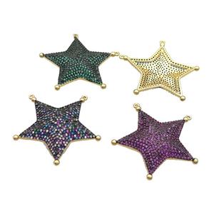 Copper Star Pendant Pave Zircon 2loops Gold Plated Mixed, approx 38mm
