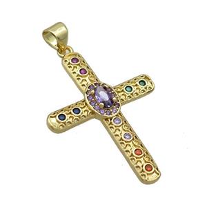 Copper Cross Pendant Pave Zircon Gold Plated, approx 23-32mm