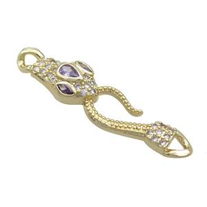 Copper Snake Connector Pave Zircon Purple Gold Plated, approx 9-40mm