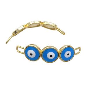 Copper Evil Eye Connector Blue Enamel Bending Links Gold Plated, approx 14-50mm